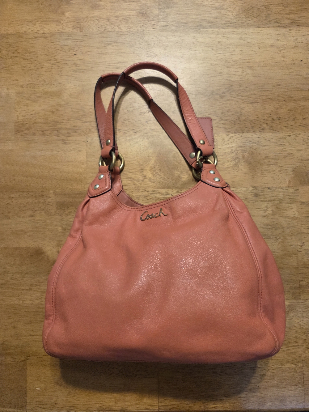 Coach Coral-Red Leather Shoulder Hobo